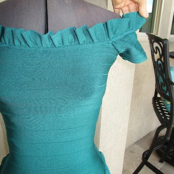green emerald velvet dress Bandage 2Tone Midi Dress